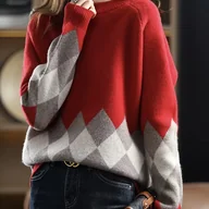 Swetry damskie - TEMU Sweter damski w stylu azjatyckim z kolorowym blokiem - poliester, pulower z wzorem patchwork na każdą porę roku - miniaturka - grafika 1