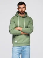 Bluzy męskie - Bluza męska dresowa BASIC kangurka z kapturem - zielona V3 B1674 XL - miniaturka - grafika 1