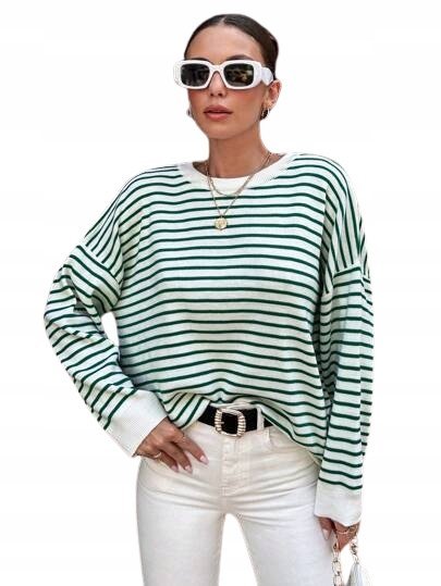 SHEIN BIAŁY SWETER DAMSKI W PASKI BASIC S ŁŁB