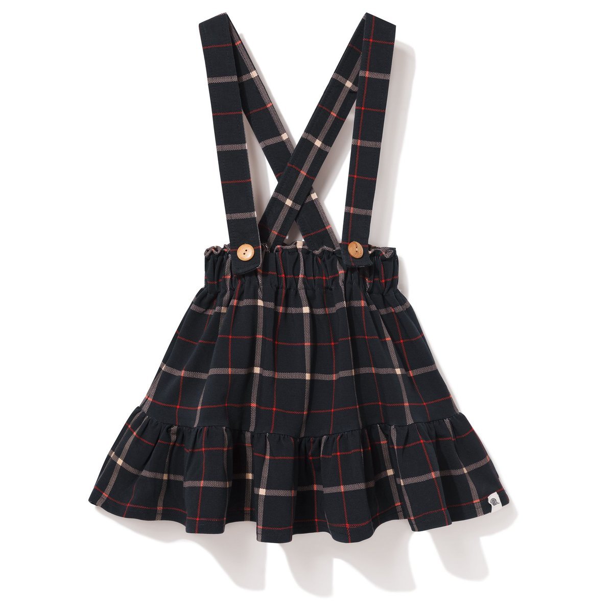 Spódnica bawełniana, granatowa w kratkę z szelkami 128/134