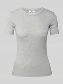 Koszulki i topy damskie - T-shirt z prążkowanym okrągłym dekoltem - miniaturka - grafika 1