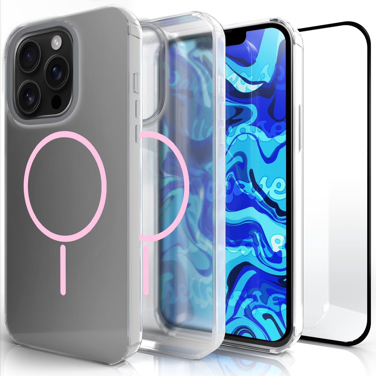 Etui Do Magsafe Do iPhone 16 Pro Max Clear, Różowy Magnes, Pancerne Szkło