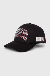 Czapki męskie - HUGO czapka z daszkiem bawełniana kolor czarny z nadrukiem - Hugo - grafika 1