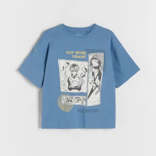 Koszulki dla chłopców - Reserved - Bawełniany t-shirt z nadrukiem - Niebieski - grafika 1
