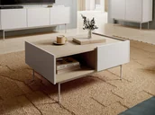 Ławy i stoliki kawowe - BETTSO Stolik kawowy z szufladami ława prostokątna Stolik do salonu na metalowych nogach COLOR 97 x 65 cm beżowy jasnobeżowy - miniaturka - grafika 1