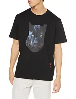 Koszulki męskie - HUGO Męski T-shirt Deetah z bawełnianego dżerseju z nadrukiem Jaglion, czarny (Black1), XS - grafika 1
