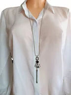 Łańcuszki - Długi naszyjnik DUŻA GNIECIONA KULA SREBRNA POSREBRZANA łańcuszek stal 75cm - miniaturka - grafika 1