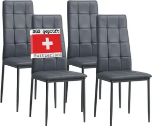 Zestaw 4 krzeseł do jadalni Albatros RIMINI, szary - Elegancki włoski design, tapicerowane krzesło z pokryciem z imitacji skóry, nowoczesne i stylowe przy stole jadalnym - krzesło kuchenne, krzesło do jadalni, duża nośność - Krzesła - miniaturka - grafika 1