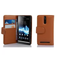 Etui i futerały do telefonów - Etui Cadorabo do Sony Xperia S w kolorze COGNAC BROWN Etui na telefon komórkowy wykonane z teksturowanej sztucznej skóry z funkcją podstawki i kieszenią na karty Etui ochronne Etui z klapką w stylu książki - miniaturka - grafika 1