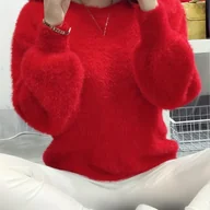 Swetry damskie - TEMU Sweter z Sztucznego Lawendowego dla Kobiet - Luźny Krój, Gruby i Ciepły z Długim Rękawem i Okrągłym Dekoltem, Elegancki na Każdą Porę Roku, - miniaturka - grafika 1