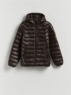 Kurtki męskie - Reserved - Pikowana kurtka z kapturem - ciemnobrązowy - miniaturka - grafika 1
