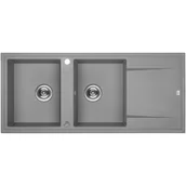 Zlewozmywaki - Laveo SBE 521T Zlewozmywak granitowy2 komory z ociekaczem Wymiary 500x1160x185 mm Wymiar szafki 900 mmWyko$565czenie szareW zestawie z syfonem Space Saving i korkiem automatycznym - miniaturka - grafika 1