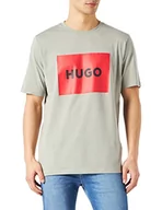 Koszulki męskie - HUGO Męski T-shirt Dulive22 z bawełny z czerwonym logo, Medium Grey030, S - miniaturka - grafika 1