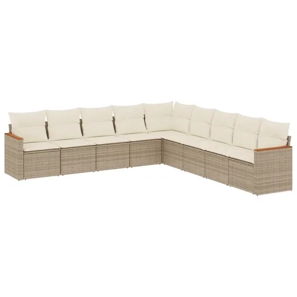 Zestaw mebli ogrodowych modułowych 9-częściowy, beżowy, rattan PE, stal