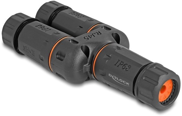 Delock Złącze kablowe Adapter Y RJ45 Gniazdo do 2 x RJ45 Gniazdo Cat.6 IP68 pyłoszczelny i wodoodporny Zewnętrzny 88143