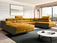 Narożniki - Nowoczesny narożnik prawy rozkładany VARBERG U musztardowy w tkaninie welur. - miniaturka - grafika 1