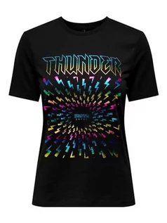 Koszulki i topy damskie - ONLY Onlkandy Life Reg S/S Lightning Box JRS koszulka damska, czarny/nadruk: thunder, XL - grafika 1