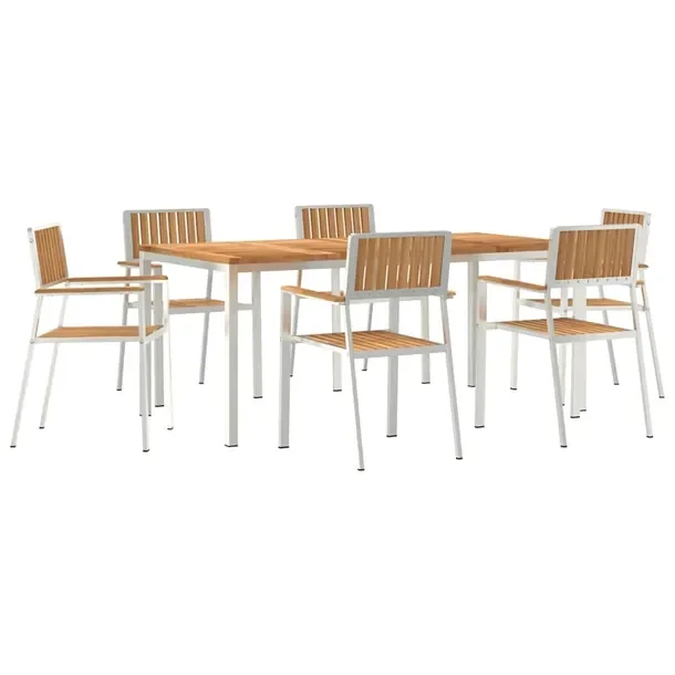 Zestaw Obiadowy do Ogrodu z Litego Drewna Tekowego, Stół 180x90 cm, Beżo