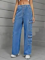 Spodnie damskie - Damskie spodnie jeansowe bojówki - Niebieski - miniaturka - grafika 1