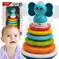 Grzechotki dla dzieci - WOOPIE BABY Piramida Wieża Interaktywna Słonik z Obręczami Grzechotka - miniaturka - grafika 1