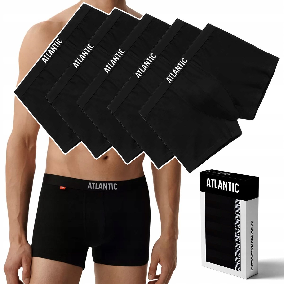 Bokserki męskie 5 PAR Sportowe Bawełniane Szorty ATLANTIC 5BMH-011 - L