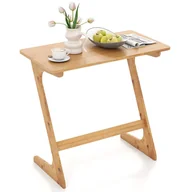 Biurka - Stolik pomocniczy w kształcie litery Z do kanapy z litego drewna bambusowego pokrytego bezwonnym lakierem, mały stolik nocny w stylu bohemy, naturalny - miniaturka - grafika 1