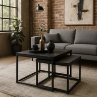 Ławy i stoliki kawowe - Zestaw Stolików Kawowych JUNO Czarny Marmur/Czarny do Salonu Glamour Nowoczesny - miniaturka - grafika 1