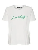 Koszulki i topy damskie - VERO MODA Vmrojaolly Ss Top Box JRS T-shirt damski, Snow White/Print: Lucky, XL - miniaturka - grafika 1