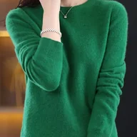 Swetry damskie - TEMU Koreański Styl Minimalistyczny Sweter z Okrągłym Dekoltem dla Kobiet - Modna Bluzka na Jesień/Zimę do Warstwowania - miniaturka - grafika 1