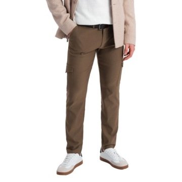 Spodnie męskie materiałowe z kieszeniami cargo oliwkowe V2 OM-PACG-0178 XL