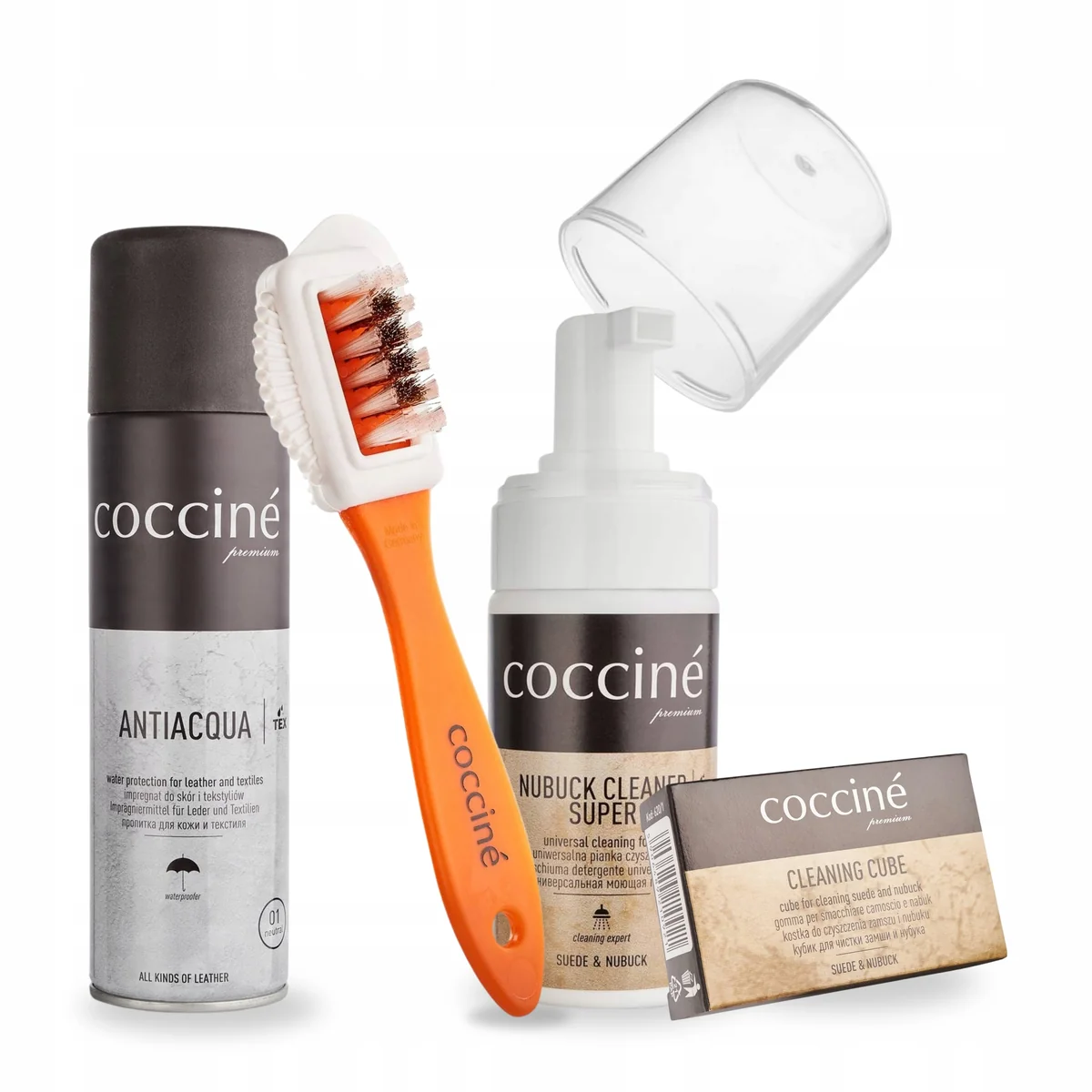 Szczotka do Zamszu z Impregnatem Cleanerem i Gumką Zestaw Coccine 4w1