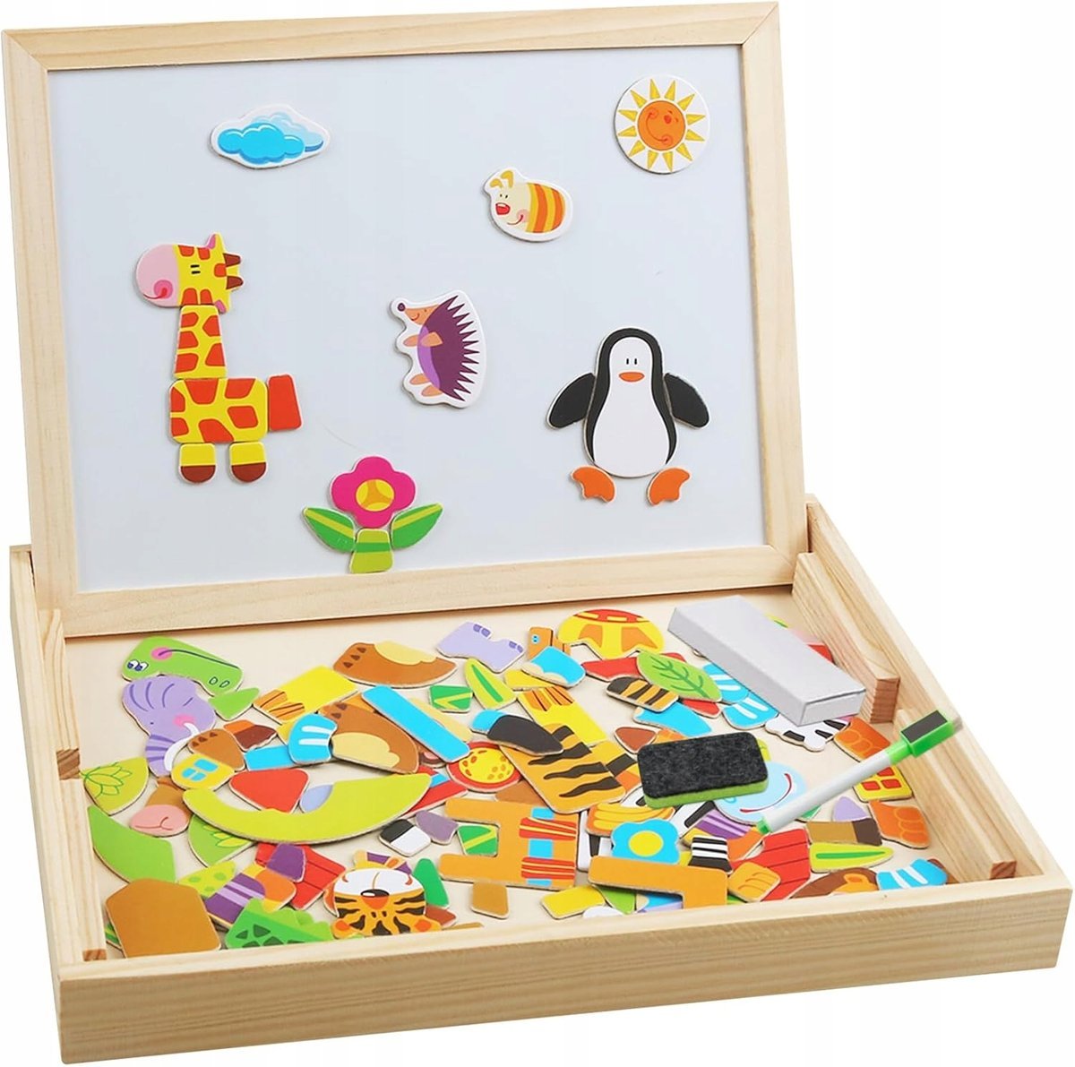 PUZZLE MAGNETYCZNA TABLICA DO RYSOWANIA Z DREWNA FARBY MAGNESY ZESTAW
