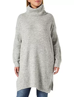 Swetry damskie - Vila Damski sweter VICILIA z okrągłym dekoltem L/S Knit Tunic/SU-NOOS, jasnoszary melanż, XL, jasnoszary melanżowy, XL - grafika 1