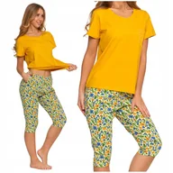 Piżamy damskie - UROCZA PIŻAMA DAMSKA DWUCZĘŚCIOWA MORAJ KRÓTKI RĘKAW SPODNIE W KWIATY - XL - miniaturka - grafika 1