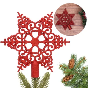 Czerwona, ażurowa śnieżynka, czubek na choinke, szpic 20cm - Ozdoby bożonarodzeniowe - miniaturka - grafika 1