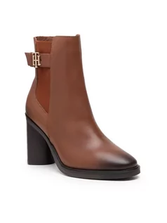 Botki damskie - Tommy Hilfiger Botki Th Monogram Hardware Heel Boot FW0FW06006 Brązowy - grafika 1