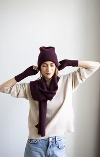 Mitenki Merino & cashmere wiśniowe - Rękawiczki - miniaturka - grafika 1