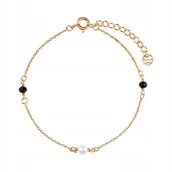 Bransoletki - Bransoletka srebrna p.925 pozłacana z perłą i czarnym szkłem YES 19 cm - miniaturka - grafika 1