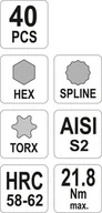 Bity - Yato zestaw bitów Torx, spline, imbus 40 sztuk YT-0400 - miniaturka - grafika 1