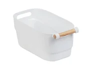 Koszyki łazienkowe - Wenko Pojemnik plastikowy z drewnianą rączką biały 14,5 x 12 x 27 cm 54018100 - miniaturka - grafika 1