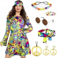 Stroje karnawałowe - STRÓJ PRZEBRANIE HIPISA KOSTIUM HIPISOWSKI DAMSKI SUKIENKA x8 BAL HALLOWEEN - miniaturka - grafika 1