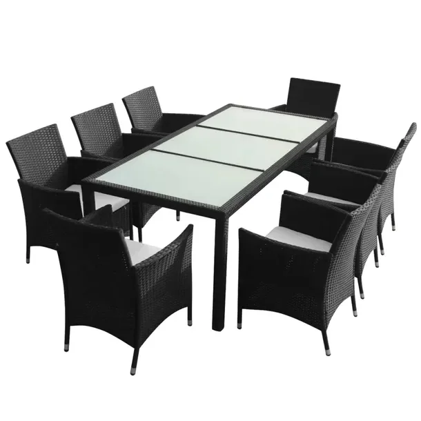 Zestaw mebli ogrodowych rattanowych czarny, stół 190x90x75 cm, 8 krzeseł