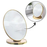 Lusterka do makijażu - Lusterko kosmetyczne stojące drewniane, owalne, złota ramka 15 x 20cm L18 - miniaturka - grafika 1