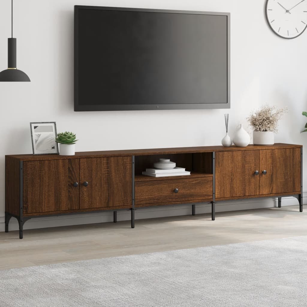 vidaXL Szafka pod TV, z szufladą, brązowy dąb, 200x25x44 cm