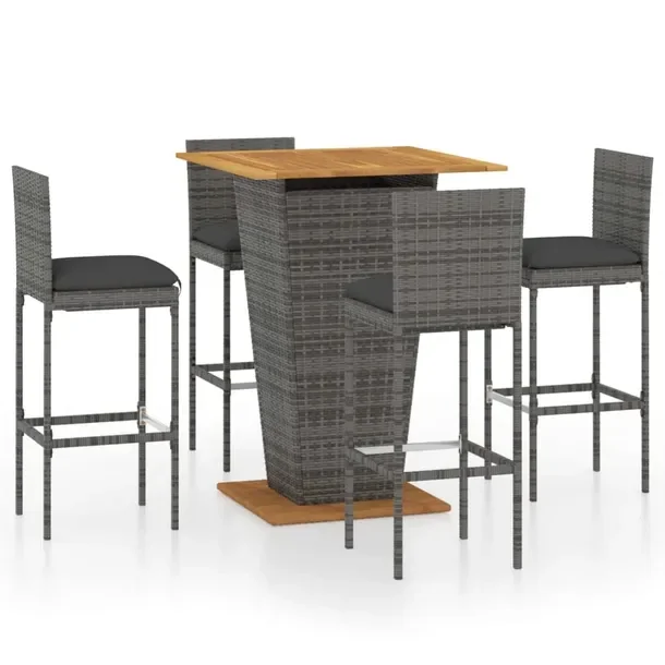 Zestaw Mebli Barowych do Ogrodu, Stal i Rattan PE, Szary, 80x80x110 cm