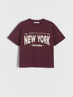 Koszulki dla chłopców - Reserved - Bawełniany t-shirt z nadrukiem - bordowy - miniaturka - grafika 1