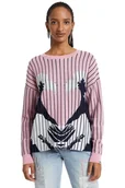 Swetry damskie - Sweter damski Desigual Chennai różowy w paski z nadrukiem-XL - DESIGUAL - miniaturka - grafika 1
