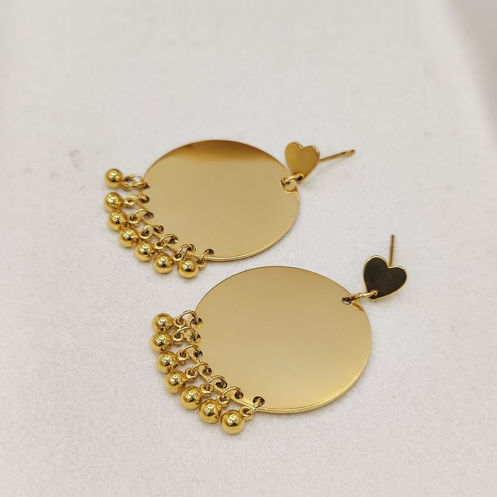 Kolczyki Melania - Złote Koła 2,5cm z Sercem i Koralikami Stal 316L Wiszące