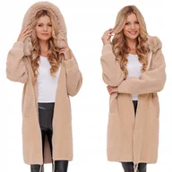 Płaszcze damskie - DŁUGA CIEPŁA ALPAKA Z BARANKIEM PŁASZCZ Z WEŁNĄ CIEPŁY ALPAKI Z KAPTUREM - miniaturka - grafika 1