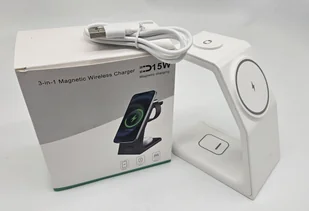 Ładowarka indukcyjna magnetyczna do IPHONE 13 14 15 16 APPLE iWATCH 3w1 15W biała - Ładowarki do telefonów - miniaturka - grafika 1